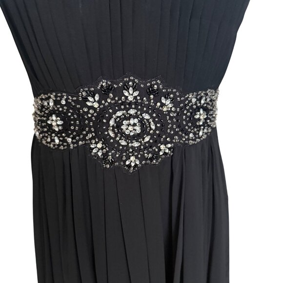 Mayqueen Black Pleated Maxi Gown With Rhinestone Waistband Size 18 - Picture 3 of 7